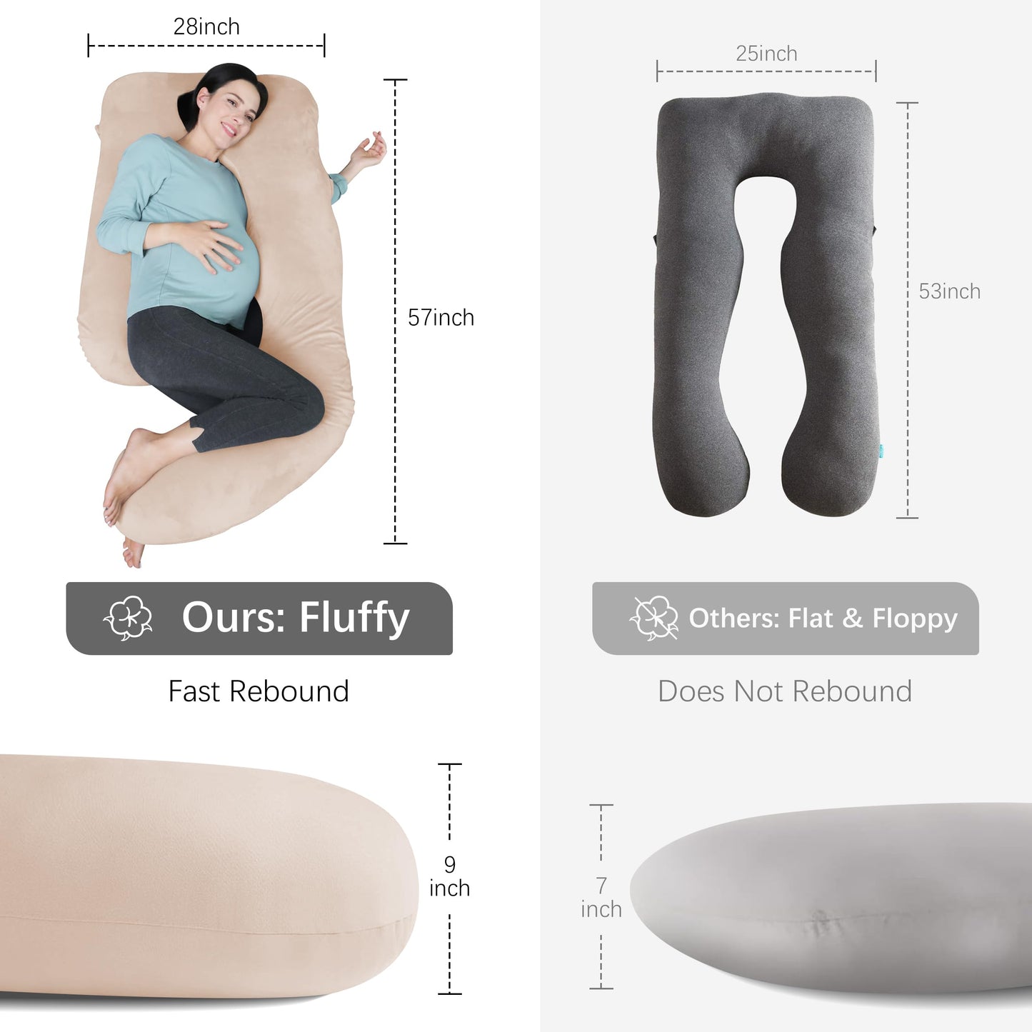 MOON PARK Pregnancy Pillows for Sleeping - U Shaped Full Body Maternity Pillow with Removable Cover - Support for Back, Legs, Belly, HIPS - 57 Inch Pregnancy Pillow for Women - Grey