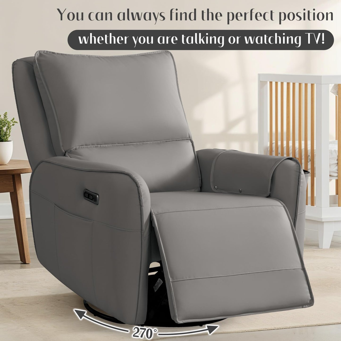 Power Recliner Gliders for Nursery, Electric Swivel Rocker Recliner Chair, Comfy Upholstered Living Room Reclining Rocking Chairs with Lumbar Support