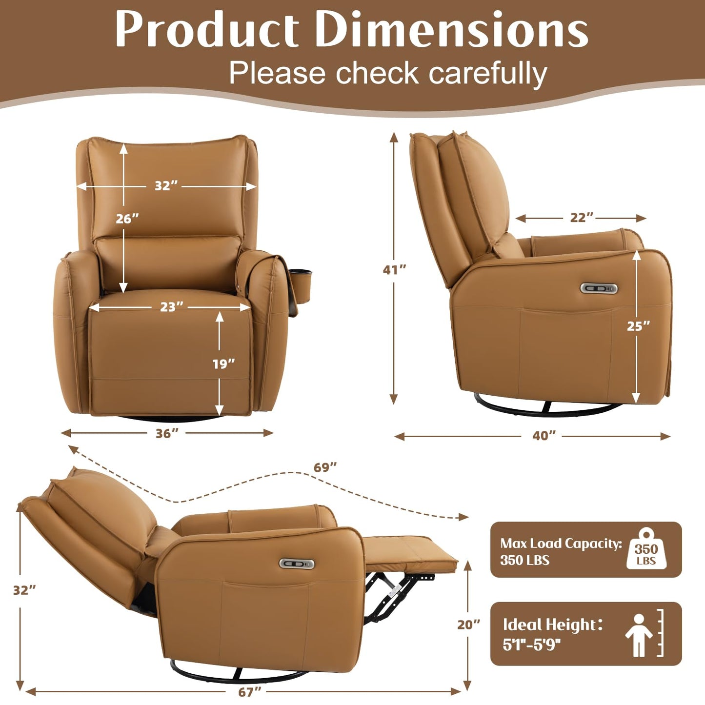 Power Recliner Gliders for Nursery, Electric Swivel Rocker Recliner Chair, Comfy Upholstered Living Room Reclining Rocking Chairs with Lumbar Support