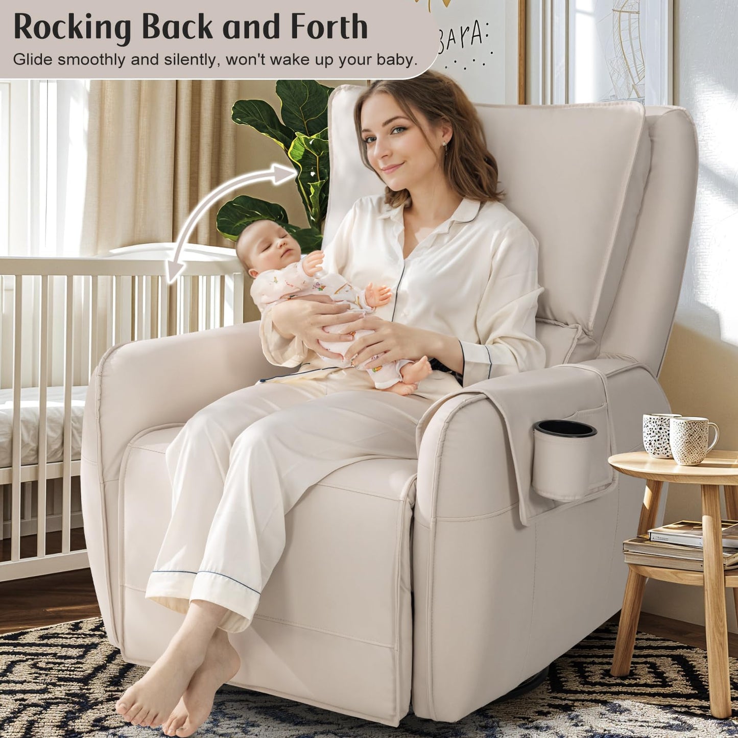 Power Recliner Gliders for Nursery, Electric Swivel Rocker Recliner Chair, Comfy Upholstered Living Room Reclining Rocking Chairs with Lumbar Support