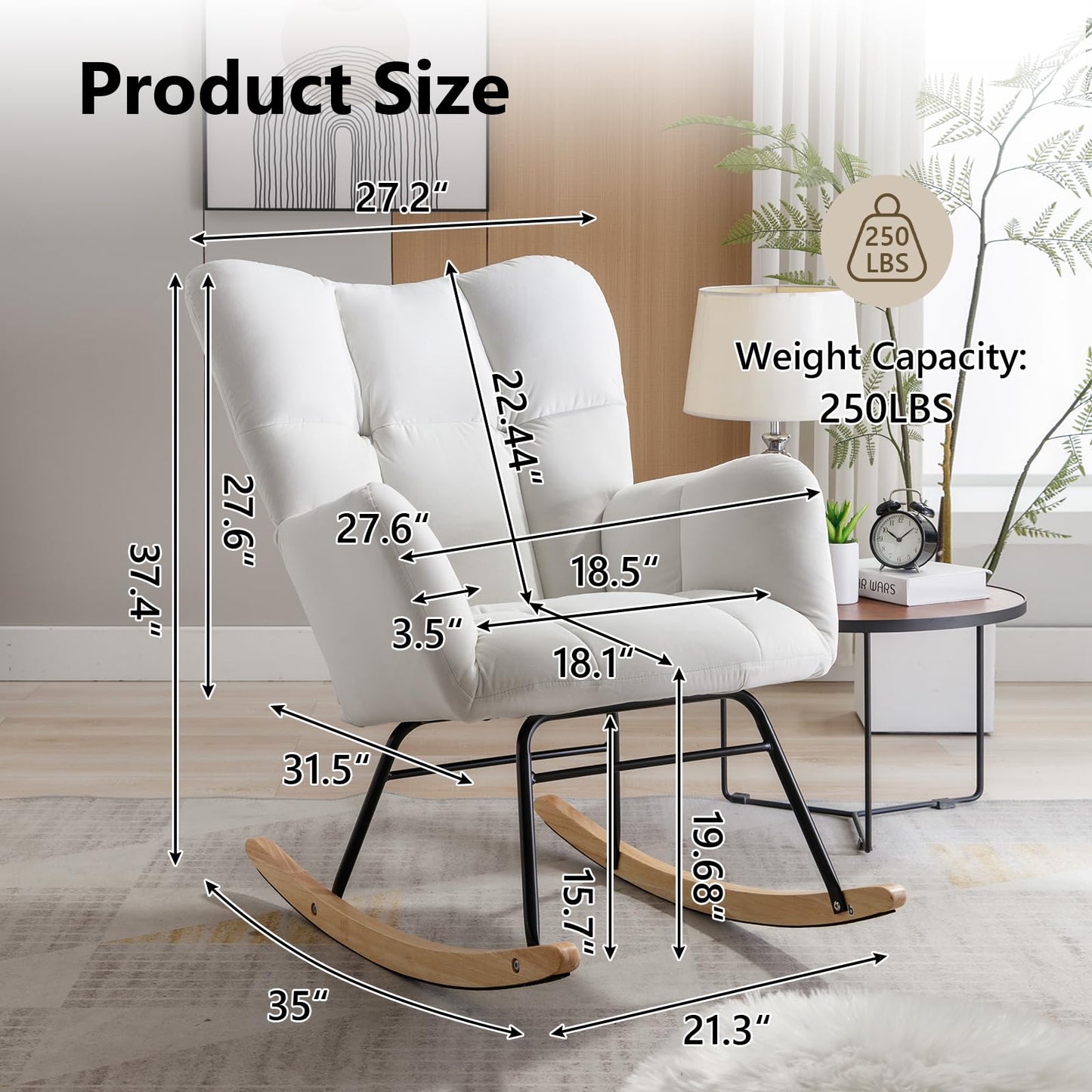 NIOIIKIT Nursery Rocking Chair Teddy Upholstered Glider Rocker Rocking Accent Chair Padded Seat with High Backrest Armchair Comfy Side Chair for Living Room Bedroom Offices (Ivory Teddy)