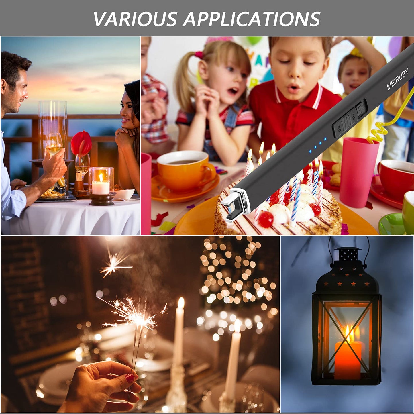 MEIRUBY Lighter Electric Candle Lighter, Stocking Stuffers for Adults Women Men Wife Sister Friend, Birthday for Women Mom, Rechargeable USB Lighter Arc Lighters for Candle Camping BBQ