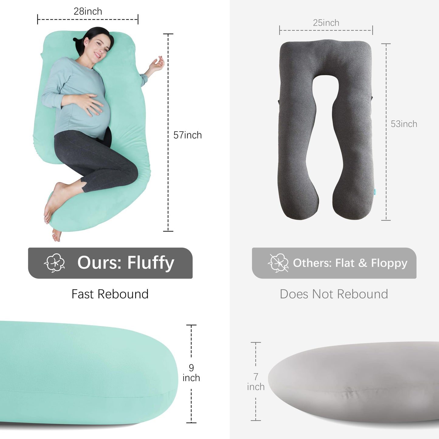 MOON PARK Pregnancy Pillows for Sleeping - U Shaped Full Body Maternity Pillow with Removable Cover - Support for Back, Legs, Belly, HIPS - 57 Inch Pregnancy Pillow for Women - Grey