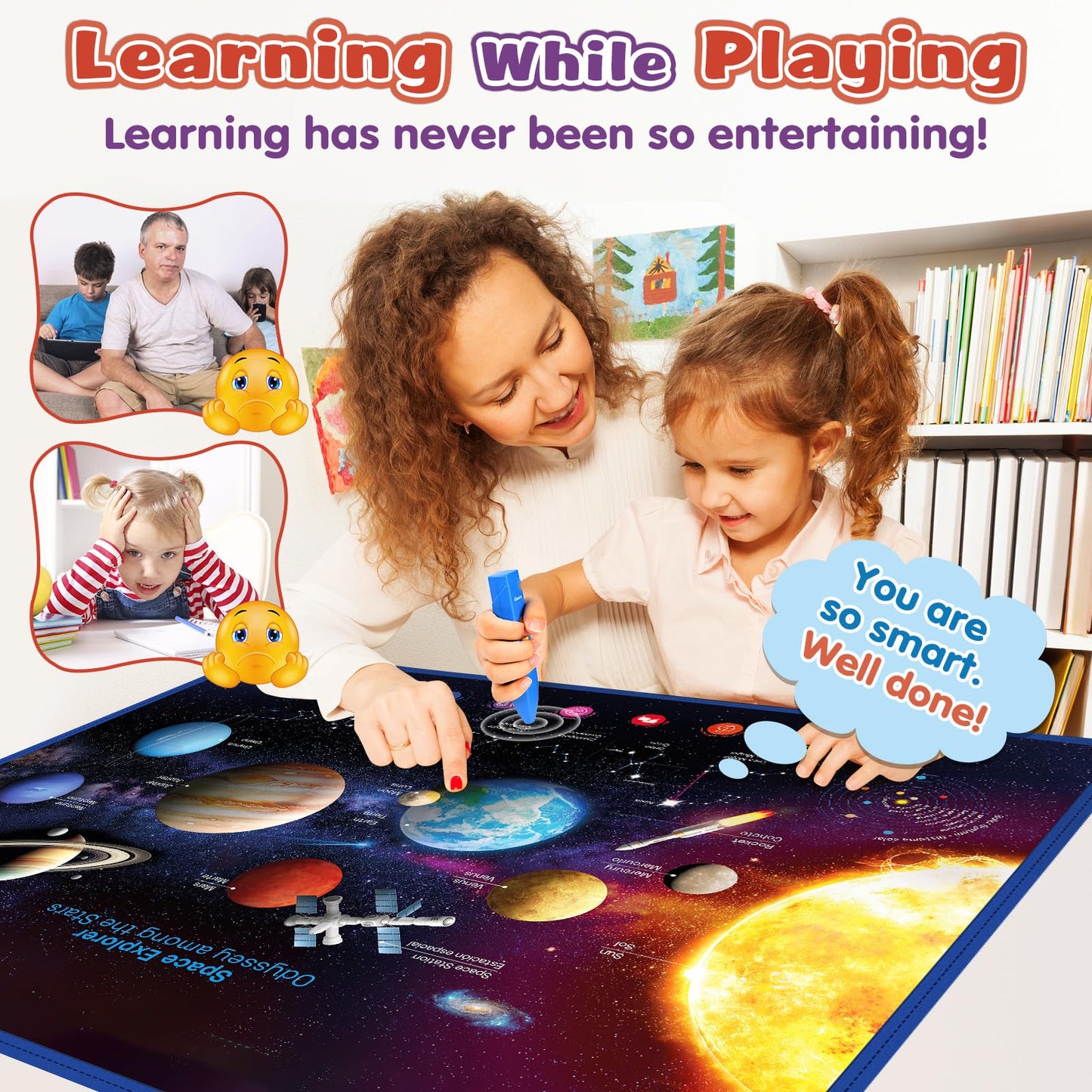 Bilingual Interactive for Kids Talking USA Map Solar System Poster for Kids Learning and Educational Toys,Talking Educational Toy for Ages 3 to 12 Years Old Girls/Boys,Learning Chart for Preschool