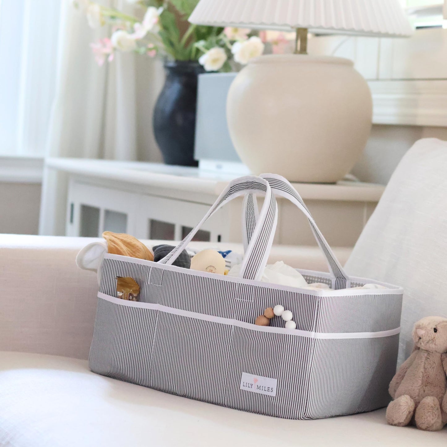 Lily Miles Baby Diaper Caddy - Large Organizer Tote Bag for Baby essentials Boy or Girl - Baby Shower Basket - Nursery Must Haves - Registry Favorites - Newborn Caddie Car Travel