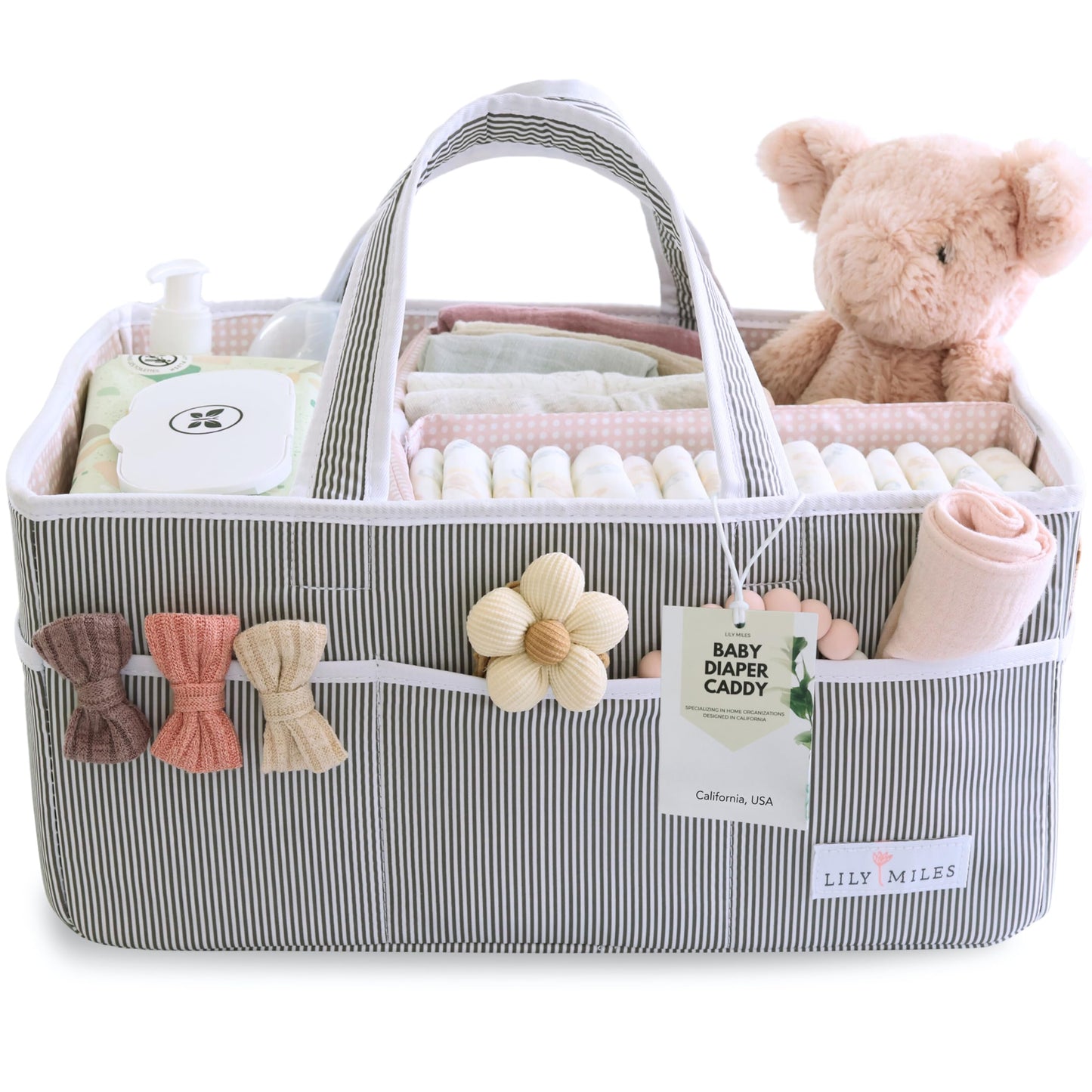 Lily Miles Baby Diaper Caddy - Large Organizer Tote Bag for Baby essentials Boy or Girl - Baby Shower Basket - Nursery Must Haves - Registry Favorites - Newborn Caddie Car Travel