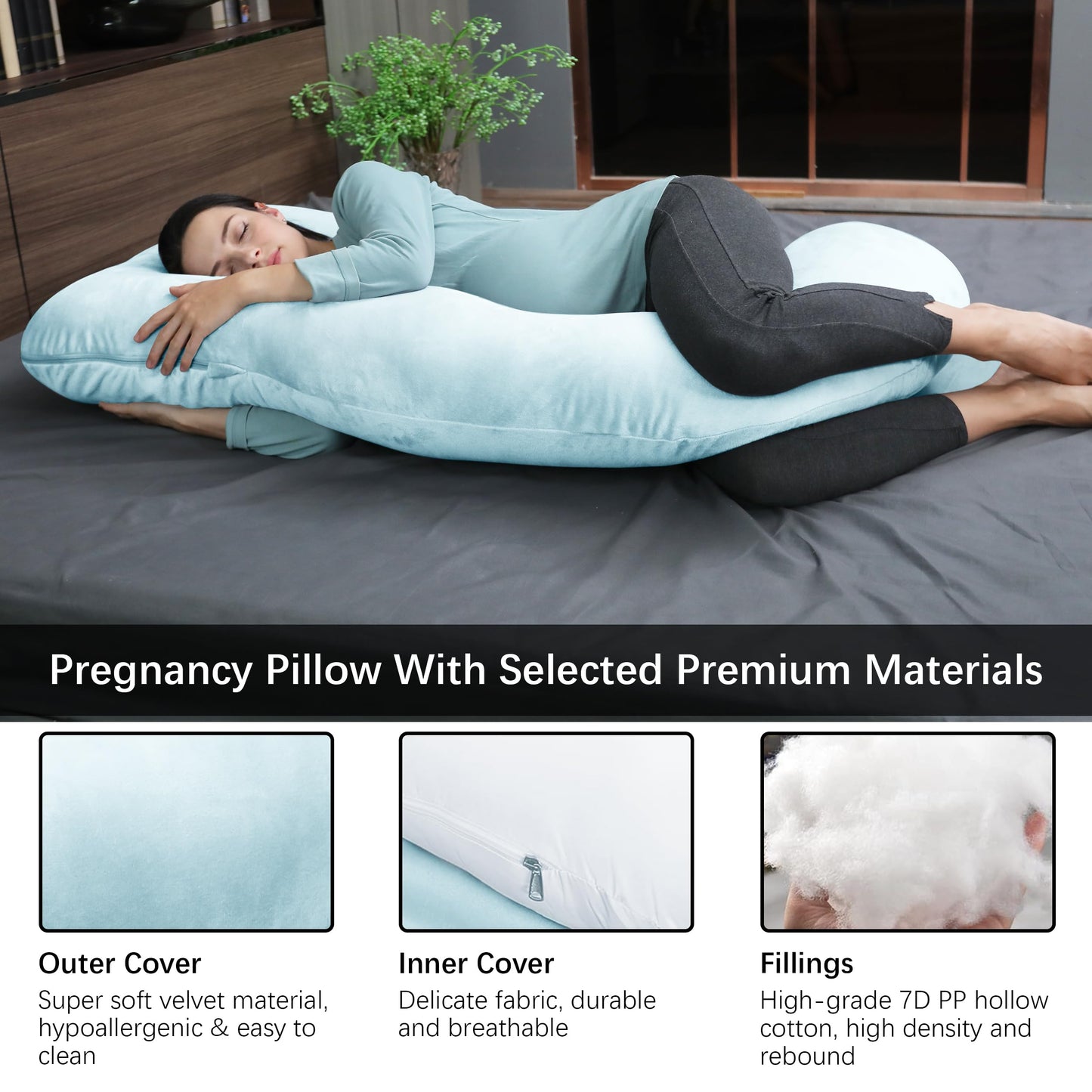 MOON PARK Pregnancy Pillows for Sleeping - U Shaped Full Body Maternity Pillow with Removable Cover - Support for Back, Legs, Belly, HIPS - 57 Inch Pregnancy Pillow for Women - Grey