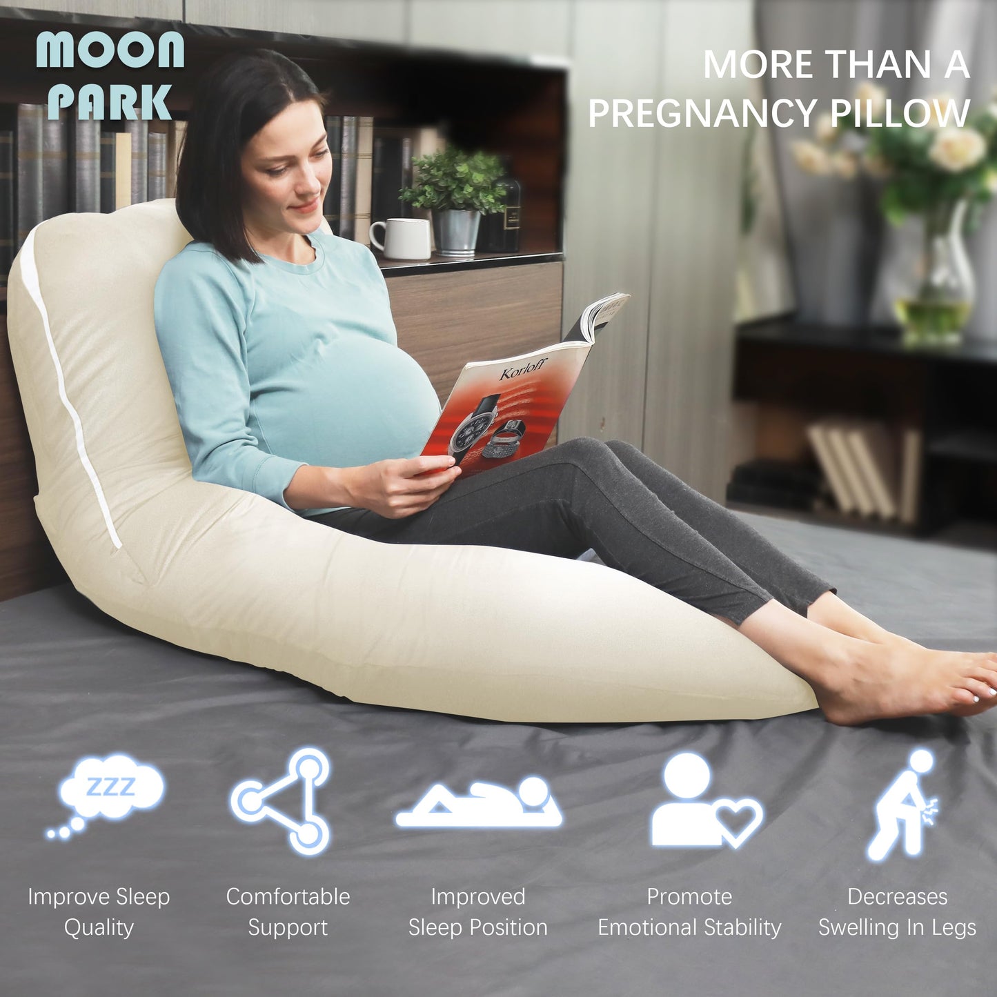 MOON PARK Pregnancy Pillows for Sleeping - U Shaped Full Body Maternity Pillow with Removable Cover - Support for Back, Legs, Belly, HIPS - 57 Inch Pregnancy Pillow for Women - Grey