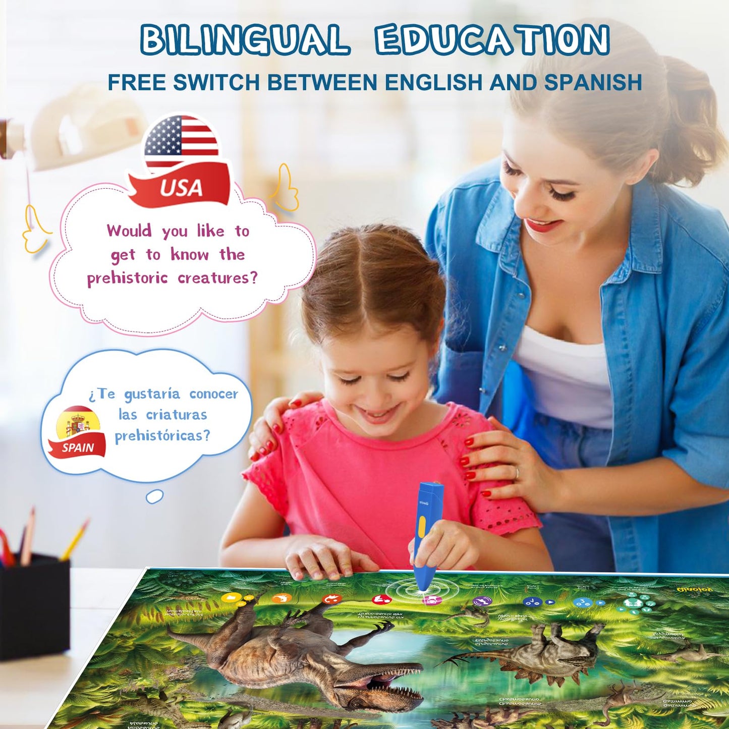 Bilingual Interactive for Kids Talking USA Map Solar System Poster for Kids Learning and Educational Toys,Talking Educational Toy for Ages 3 to 12 Years Old Girls/Boys,Learning Chart for Preschool