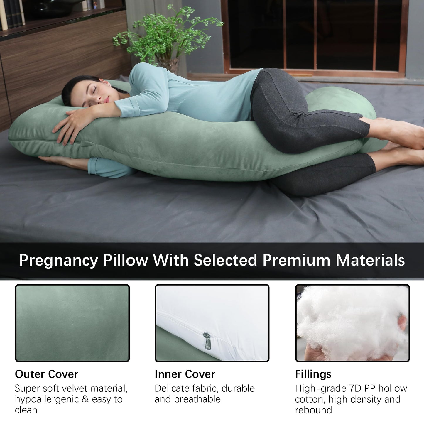 MOON PARK Pregnancy Pillows for Sleeping - U Shaped Full Body Maternity Pillow with Removable Cover - Support for Back, Legs, Belly, HIPS - 57 Inch Pregnancy Pillow for Women - Grey