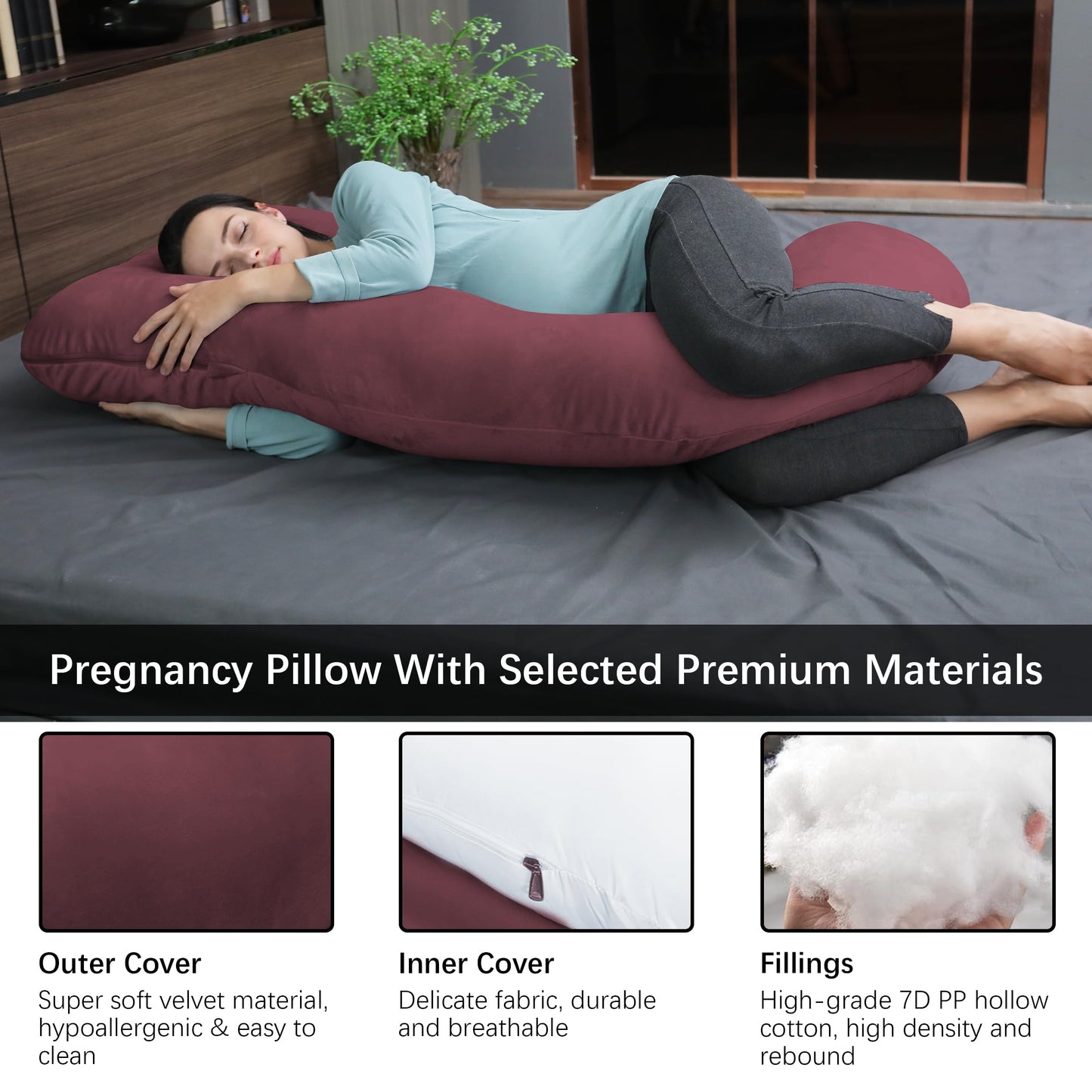 MOON PARK Pregnancy Pillows for Sleeping - U Shaped Full Body Maternity Pillow with Removable Cover - Support for Back, Legs, Belly, HIPS - 57 Inch Pregnancy Pillow for Women - Grey