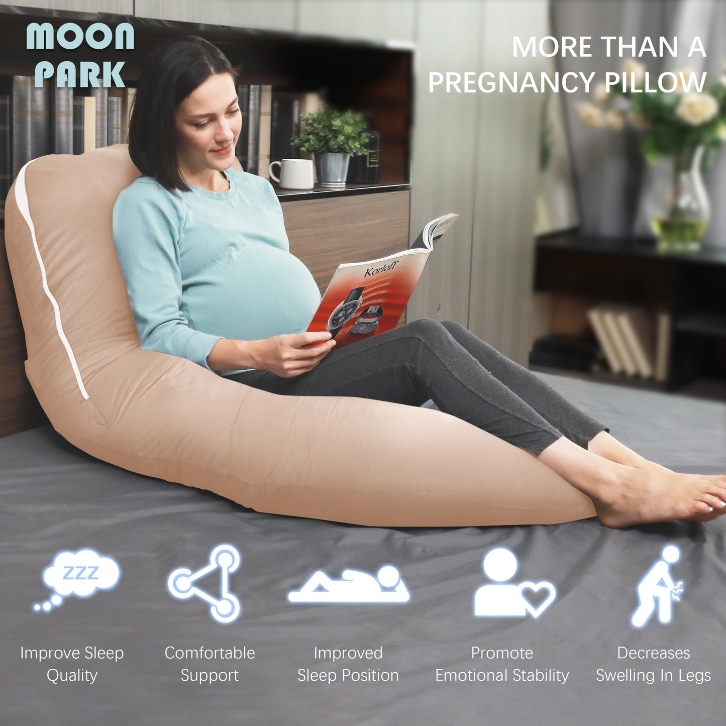 MOON PARK Pregnancy Pillows for Sleeping - U Shaped Full Body Maternity Pillow with Removable Cover - Support for Back, Legs, Belly, HIPS - 57 Inch Pregnancy Pillow for Women - Grey