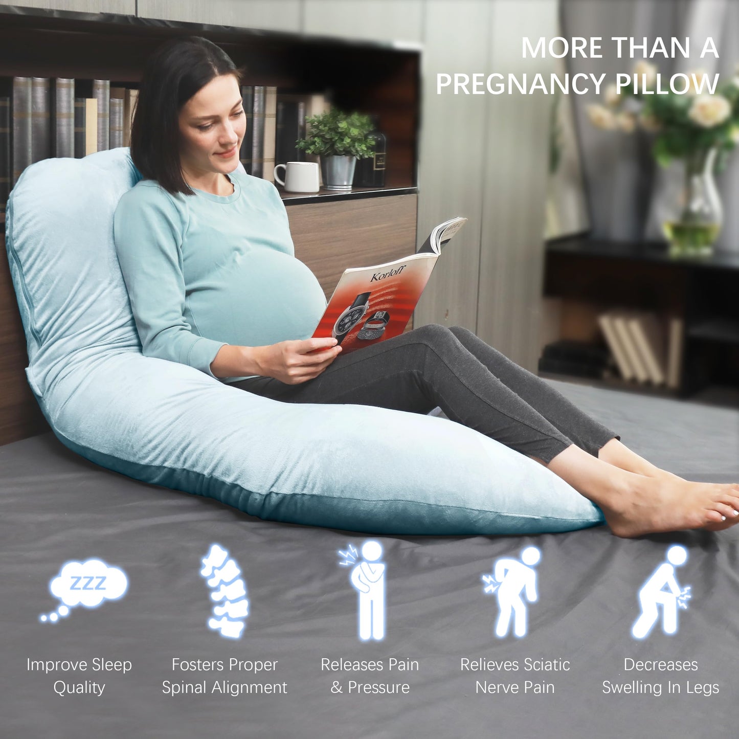 MOON PARK Pregnancy Pillows for Sleeping - U Shaped Full Body Maternity Pillow with Removable Cover - Support for Back, Legs, Belly, HIPS - 57 Inch Pregnancy Pillow for Women - Grey