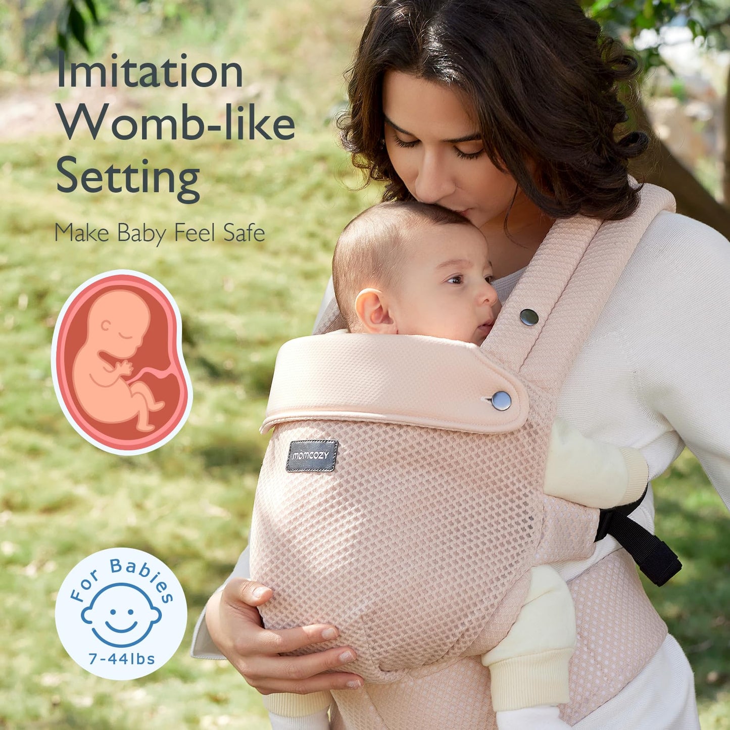 Momcozy Baby Carrier - Ergonomic, Cozy and Lightweight Carrier for 7-44lbs, Effortless to Put On, Ideal for Hands-Free Parenting, Enhanced Lumbar Support, Purehug for Infant to Toddler, Khaki