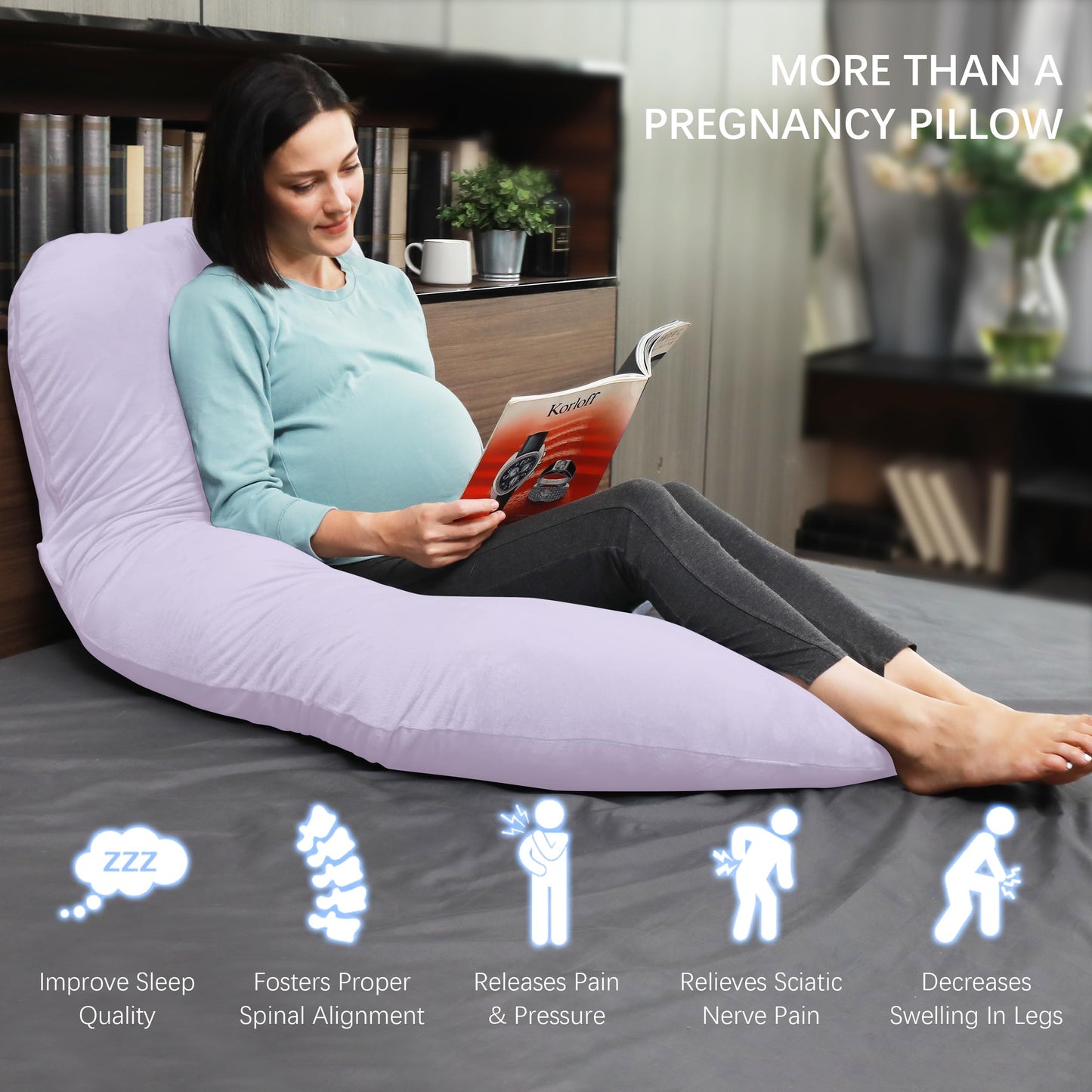 MOON PARK Pregnancy Pillows for Sleeping - U Shaped Full Body Maternity Pillow with Removable Cover - Support for Back, Legs, Belly, HIPS - 57 Inch Pregnancy Pillow for Women - Grey