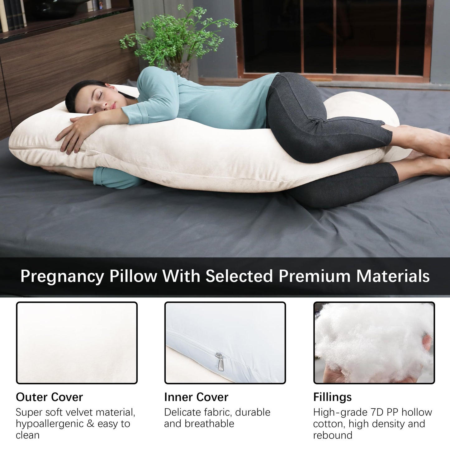 MOON PARK Pregnancy Pillows for Sleeping - U Shaped Full Body Maternity Pillow with Removable Cover - Support for Back, Legs, Belly, HIPS - 57 Inch Pregnancy Pillow for Women - Grey