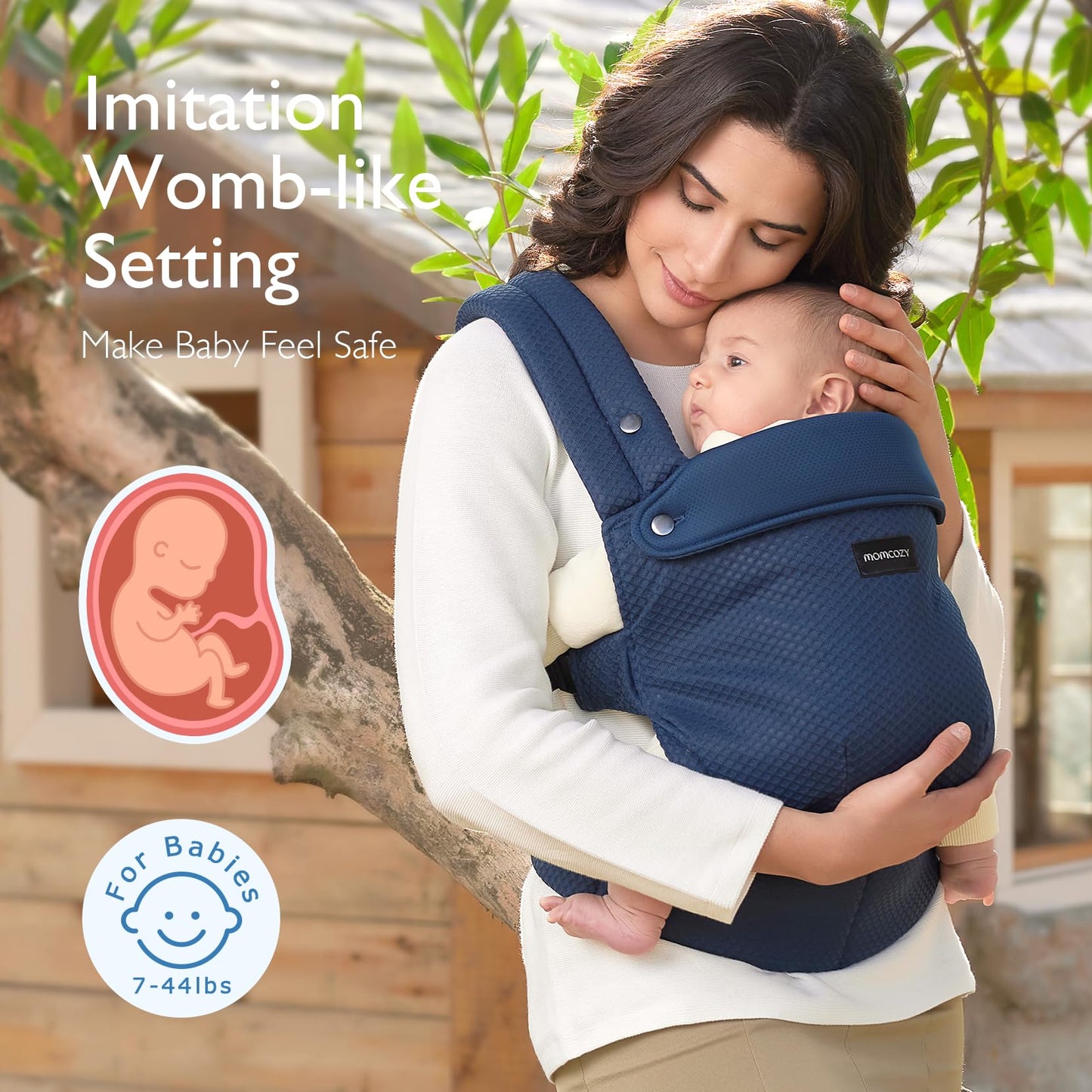 Momcozy Baby Carrier - Ergonomic, Cozy and Lightweight Carrier for 7-44lbs, Effortless to Put On, Ideal for Hands-Free Parenting, Enhanced Lumbar Support, Purehug for Infant to Toddler, Khaki