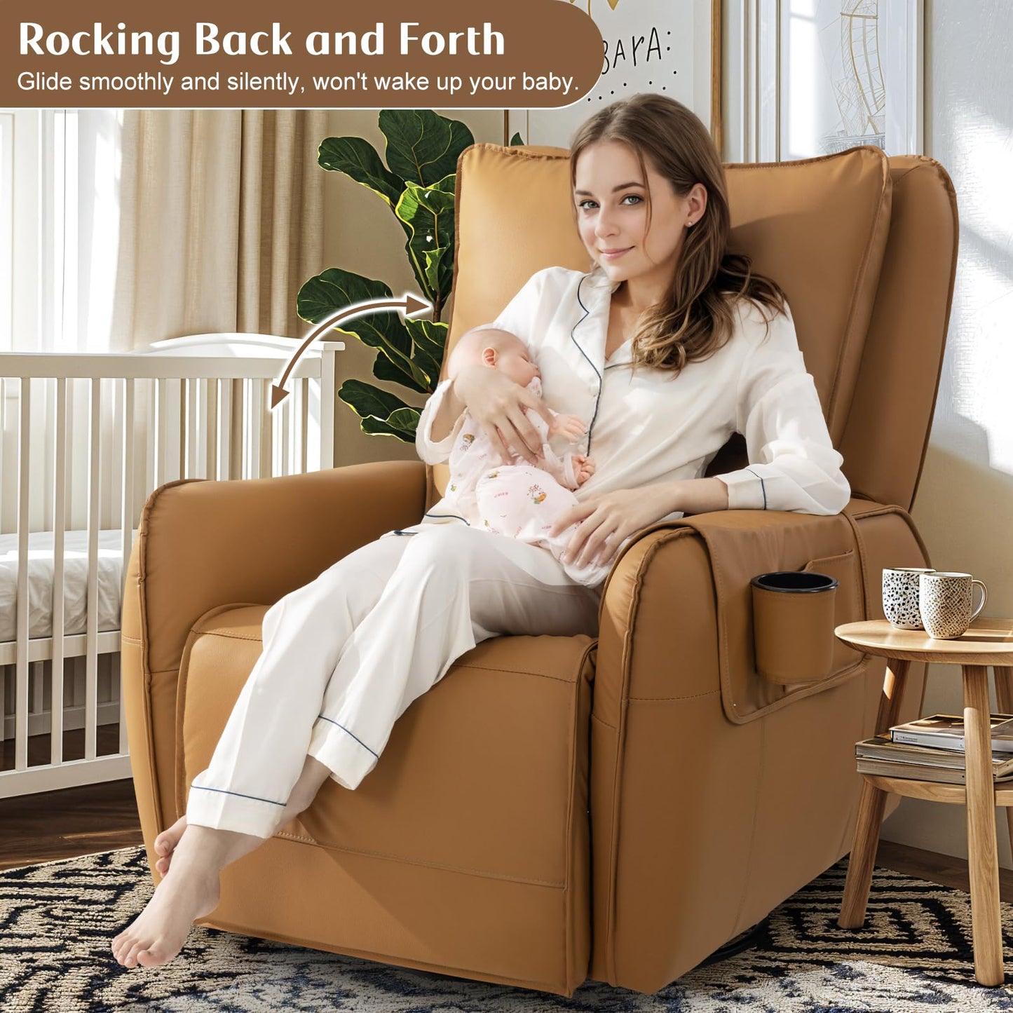 Power Recliner Gliders for Nursery, Electric Swivel Rocker Recliner Chair, Comfy Upholstered Living Room Reclining Rocking Chairs with Lumbar Support