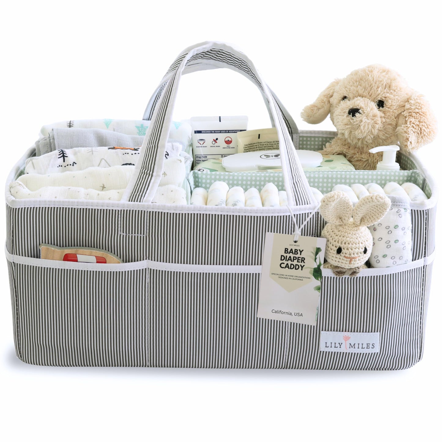 Lily Miles Baby Diaper Caddy - Large Organizer Tote Bag for Baby essentials Boy or Girl - Baby Shower Basket - Nursery Must Haves - Registry Favorites - Newborn Caddie Car Travel