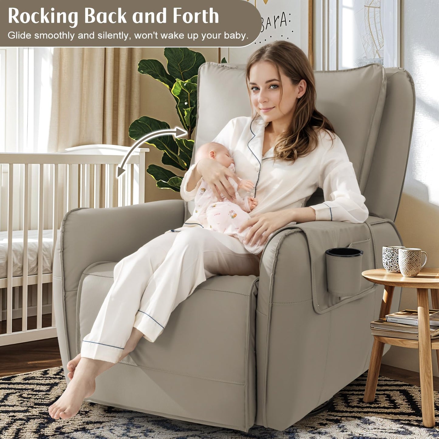 Power Recliner Gliders for Nursery, Electric Swivel Rocker Recliner Chair, Comfy Upholstered Living Room Reclining Rocking Chairs with Lumbar Support