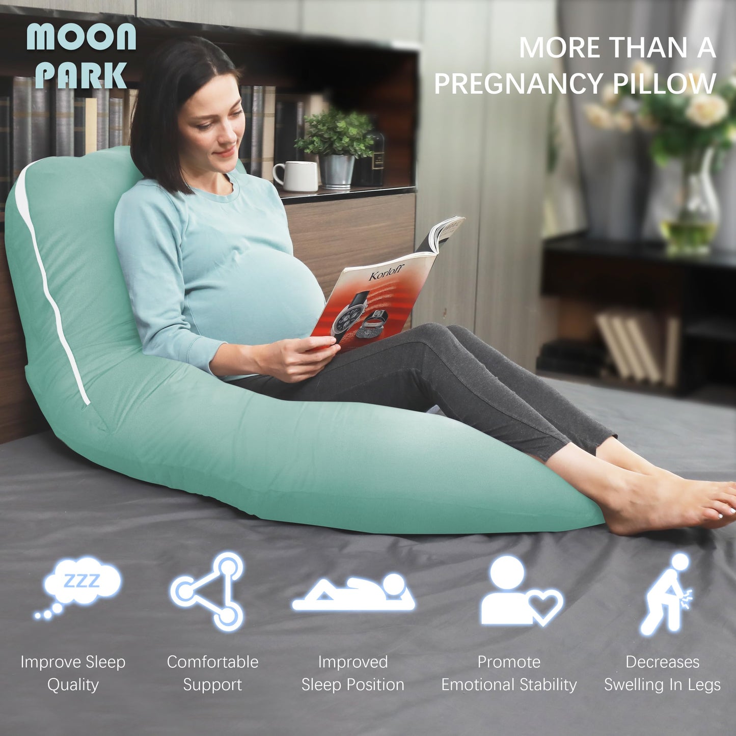 MOON PARK Pregnancy Pillows for Sleeping - U Shaped Full Body Maternity Pillow with Removable Cover - Support for Back, Legs, Belly, HIPS - 57 Inch Pregnancy Pillow for Women - Grey