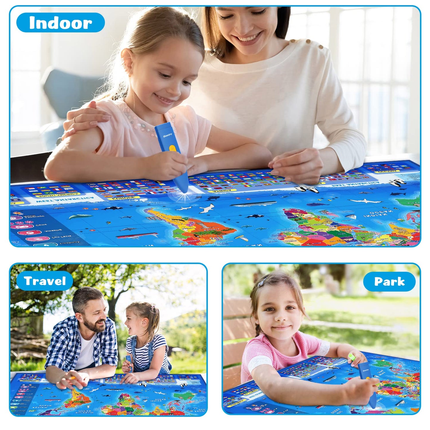 Bilingual Interactive for Kids Talking USA Map Solar System Poster for Kids Learning and Educational Toys,Talking Educational Toy for Ages 3 to 12 Years Old Girls/Boys,Learning Chart for Preschool