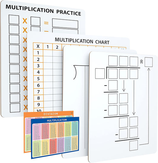 SCRIBBLEDO Dry Erase Division Multiplication Chart Whiteboard & Division Practice White Board Double Sided Times Table Math Manipulatives for Kids Students Classroom and Home Whiteboard Lapboard