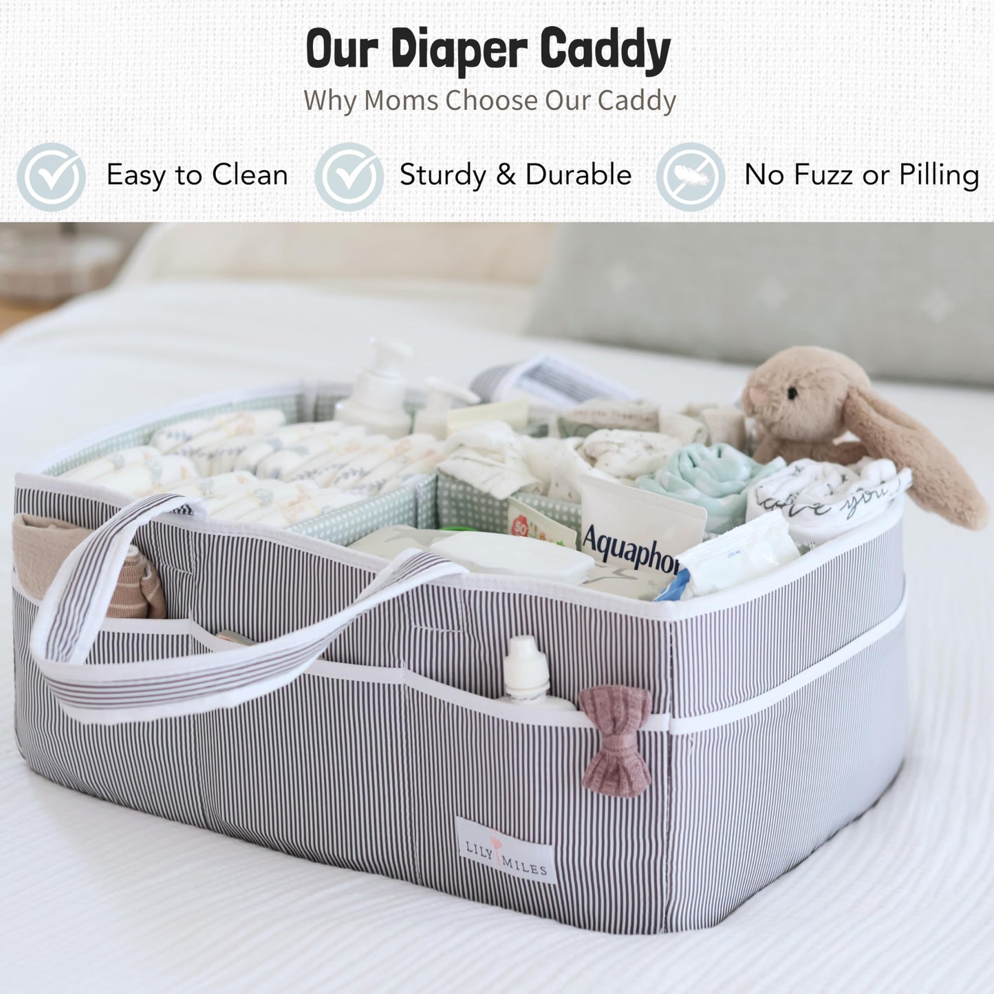 Lily Miles Baby Diaper Caddy - Large Organizer Tote Bag for Baby essentials Boy or Girl - Baby Shower Basket - Nursery Must Haves - Registry Favorites - Newborn Caddie Car Travel