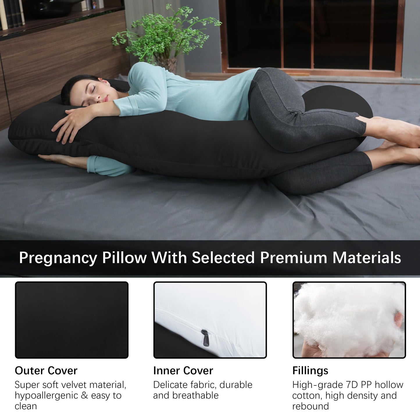 MOON PARK Pregnancy Pillows for Sleeping - U Shaped Full Body Maternity Pillow with Removable Cover - Support for Back, Legs, Belly, HIPS - 57 Inch Pregnancy Pillow for Women - Grey