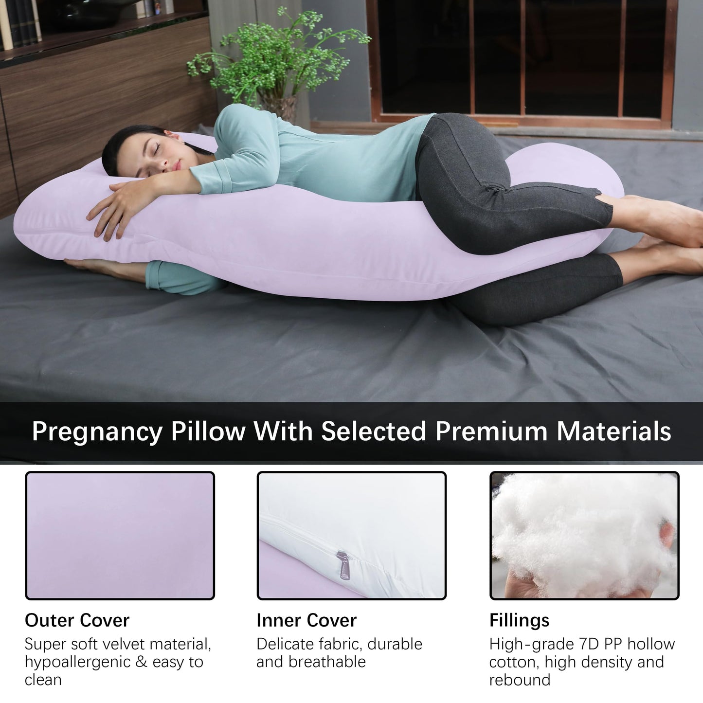 MOON PARK Pregnancy Pillows for Sleeping - U Shaped Full Body Maternity Pillow with Removable Cover - Support for Back, Legs, Belly, HIPS - 57 Inch Pregnancy Pillow for Women - Grey