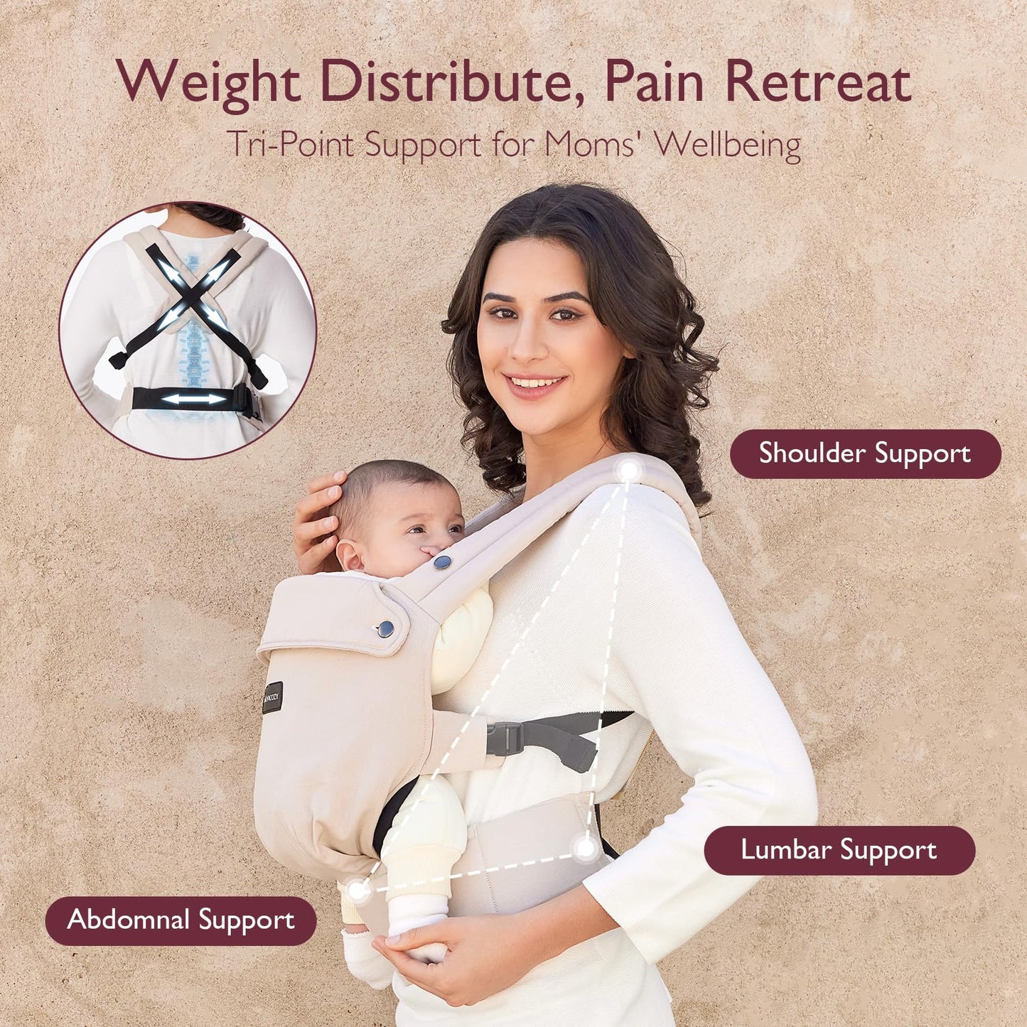 Momcozy Baby Carrier - Ergonomic, Cozy and Lightweight Carrier for 7-44lbs, Effortless to Put On, Ideal for Hands-Free Parenting, Enhanced Lumbar Support, Purehug for Infant to Toddler, Khaki