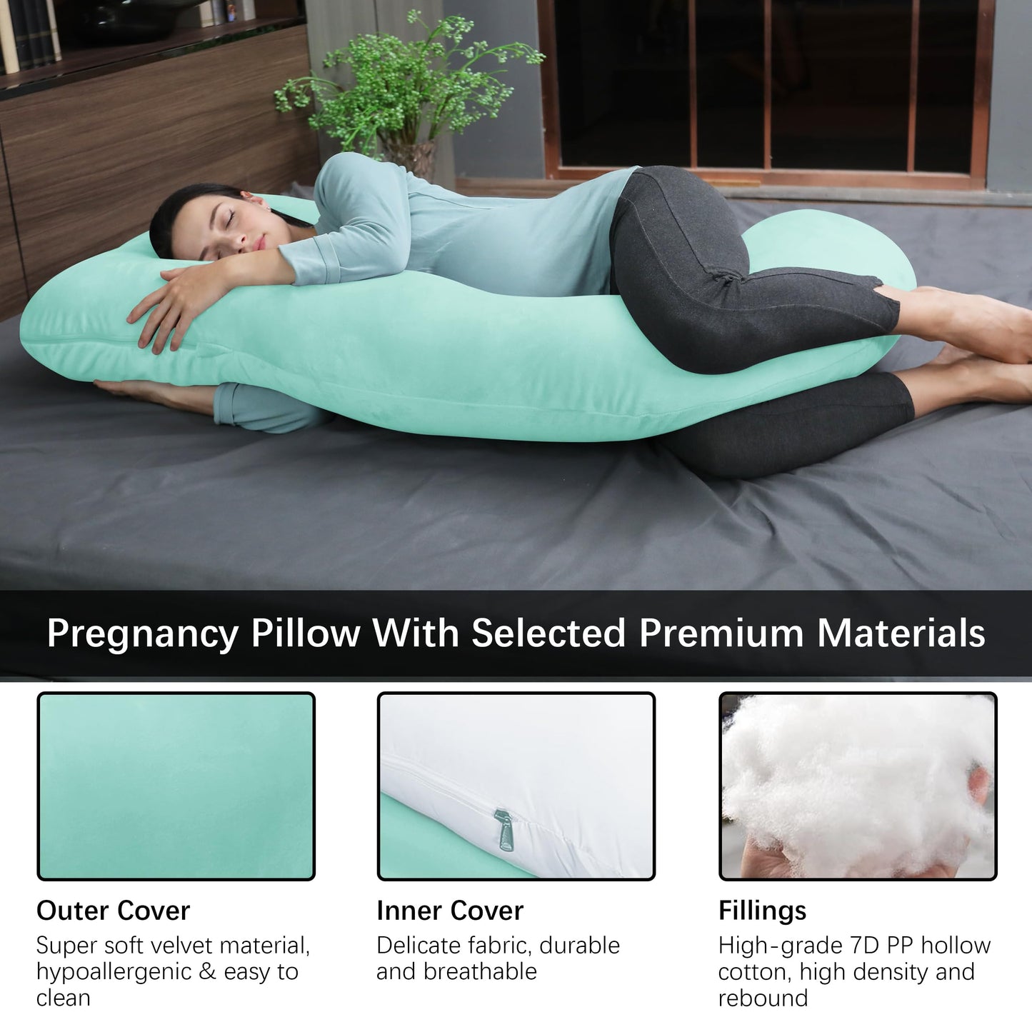 MOON PARK Pregnancy Pillows for Sleeping - U Shaped Full Body Maternity Pillow with Removable Cover - Support for Back, Legs, Belly, HIPS - 57 Inch Pregnancy Pillow for Women - Grey