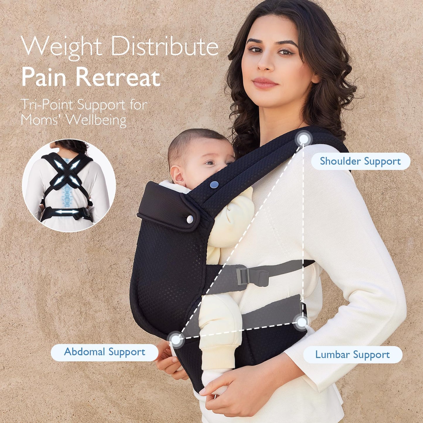 Momcozy Baby Carrier - Ergonomic, Cozy and Lightweight Carrier for 7-44lbs, Effortless to Put On, Ideal for Hands-Free Parenting, Enhanced Lumbar Support, Purehug for Infant to Toddler, Khaki