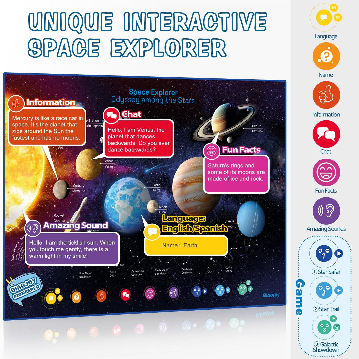 Bilingual Interactive for Kids Talking USA Map Solar System Poster for Kids Learning and Educational Toys,Talking Educational Toy for Ages 3 to 12 Years Old Girls/Boys,Learning Chart for Preschool