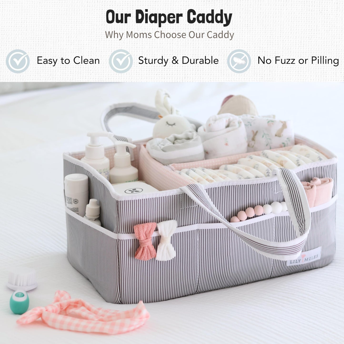 Lily Miles Baby Diaper Caddy - Large Organizer Tote Bag for Baby essentials Boy or Girl - Baby Shower Basket - Nursery Must Haves - Registry Favorites - Newborn Caddie Car Travel