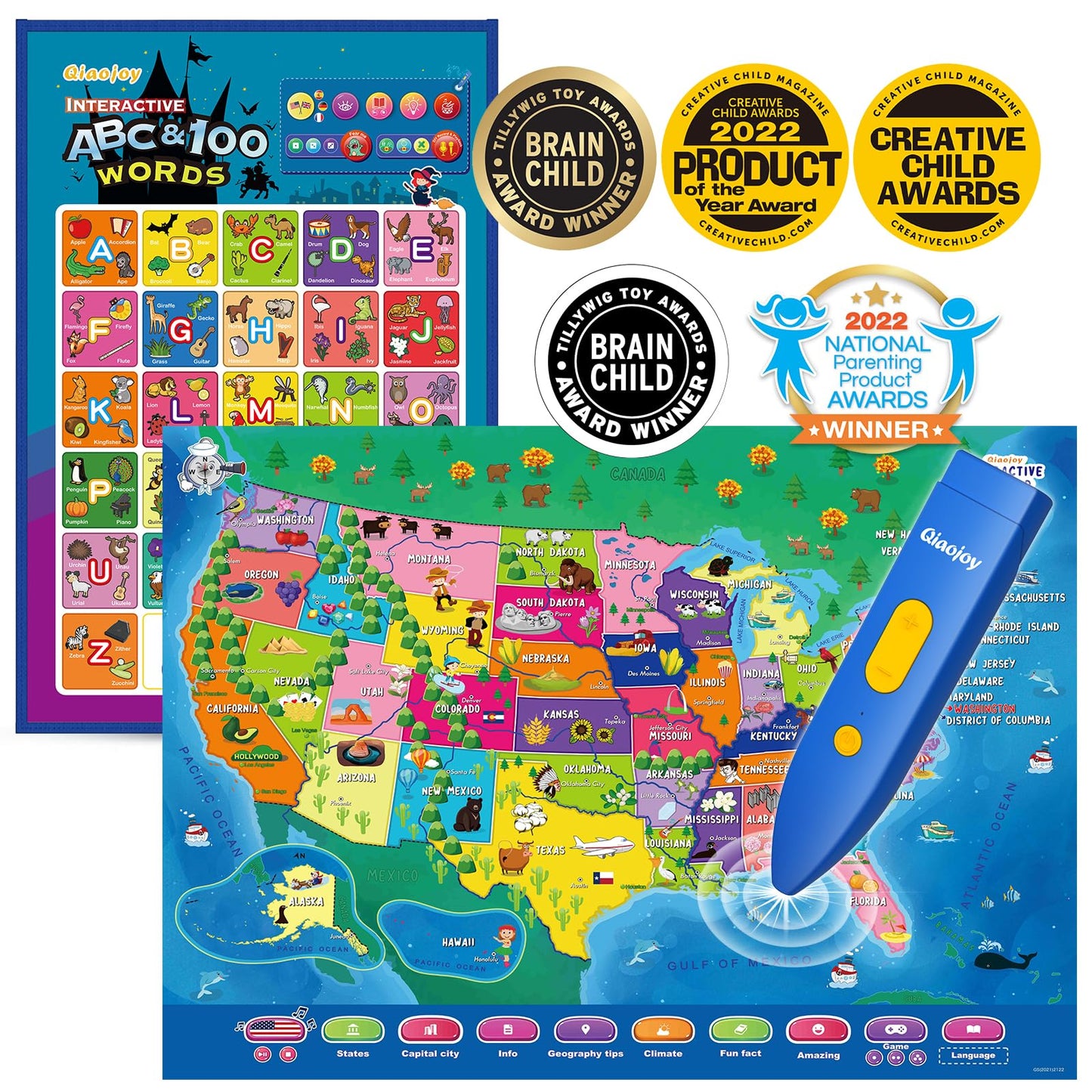 Bilingual Interactive for Kids Talking USA Map Solar System Poster for Kids Learning and Educational Toys,Talking Educational Toy for Ages 3 to 12 Years Old Girls/Boys,Learning Chart for Preschool