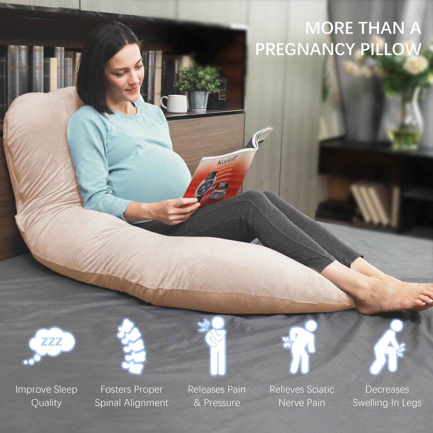 MOON PARK Pregnancy Pillows for Sleeping - U Shaped Full Body Maternity Pillow with Removable Cover - Support for Back, Legs, Belly, HIPS - 57 Inch Pregnancy Pillow for Women - Grey