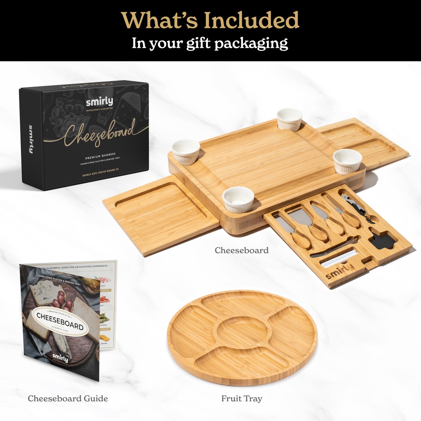 SMIRLY Charcuterie Boards Gift Set: Charcuterie Board Set, Bamboo Cheese Board Set - House Warming Gifts New Home, Wedding Gifts for Couple, Bridal Shower Gift