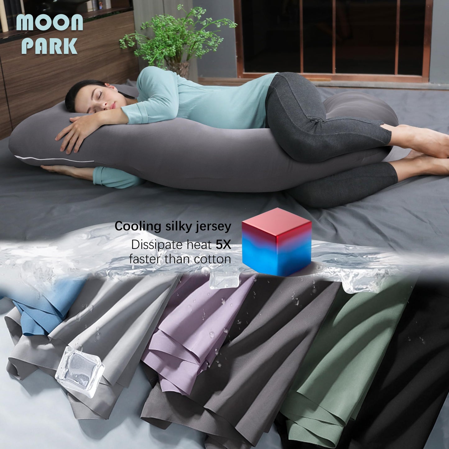 MOON PARK Pregnancy Pillows for Sleeping - U Shaped Full Body Maternity Pillow with Removable Cover - Support for Back, Legs, Belly, HIPS - 57 Inch Pregnancy Pillow for Women - Grey