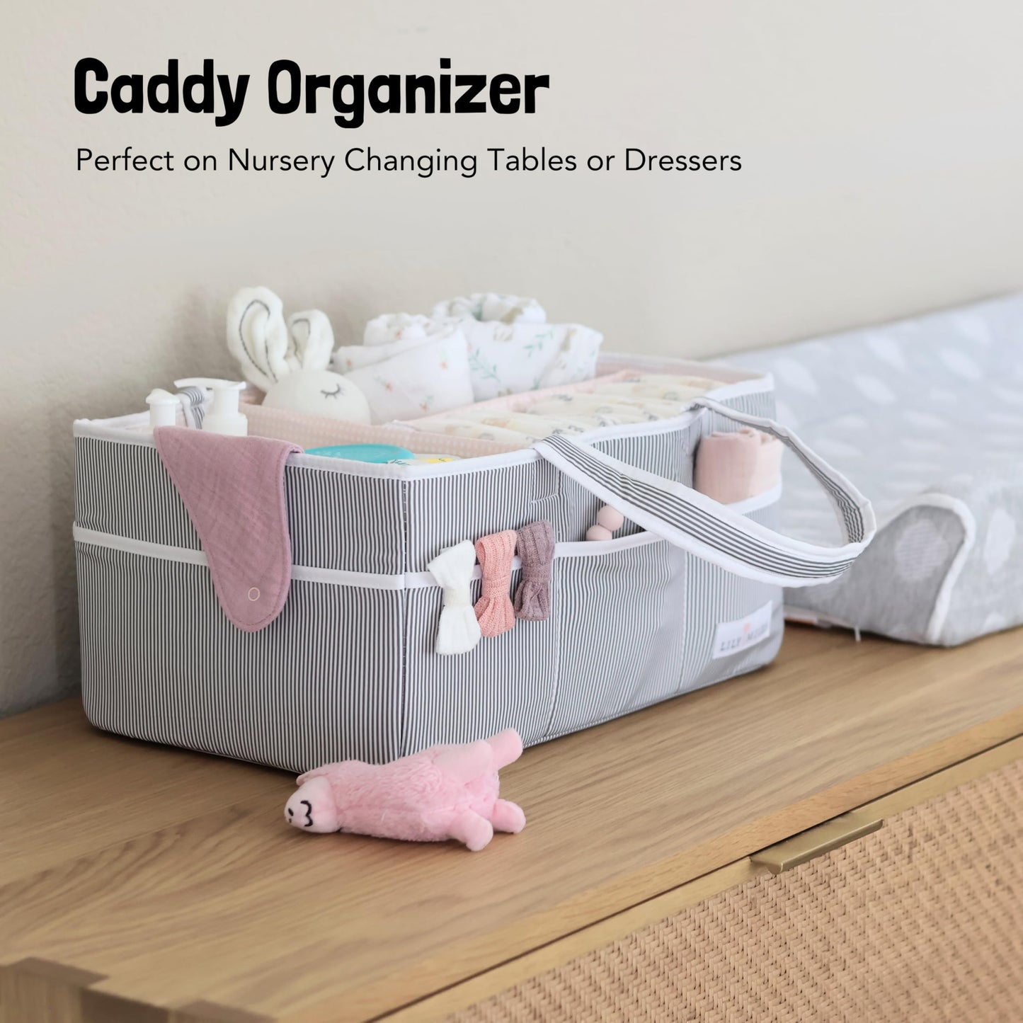 Lily Miles Baby Diaper Caddy - Large Organizer Tote Bag for Baby essentials Boy or Girl - Baby Shower Basket - Nursery Must Haves - Registry Favorites - Newborn Caddie Car Travel