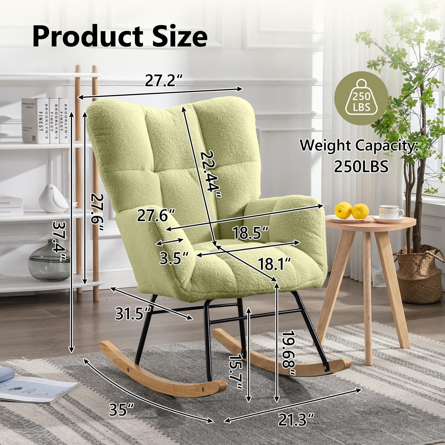 NIOIIKIT Nursery Rocking Chair Teddy Upholstered Glider Rocker Rocking Accent Chair Padded Seat with High Backrest Armchair Comfy Side Chair for Living Room Bedroom Offices (Ivory Teddy)