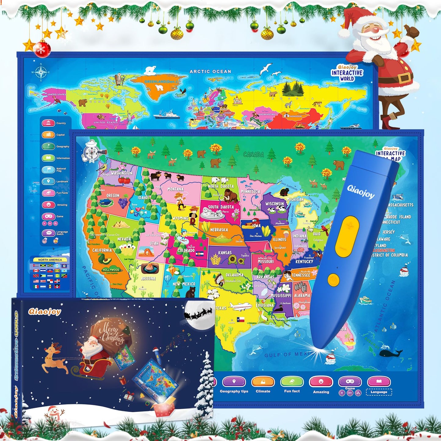 Bilingual Interactive for Kids Talking USA Map Solar System Poster for Kids Learning and Educational Toys,Talking Educational Toy for Ages 3 to 12 Years Old Girls/Boys,Learning Chart for Preschool