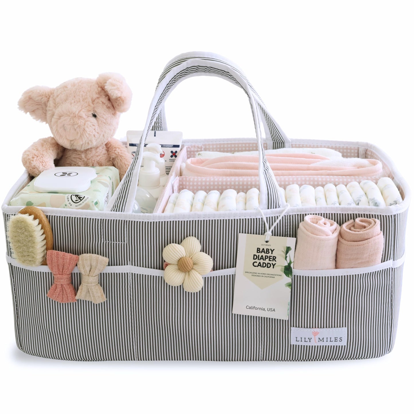 Lily Miles Baby Diaper Caddy - Large Organizer Tote Bag for Baby essentials Boy or Girl - Baby Shower Basket - Nursery Must Haves - Registry Favorites - Newborn Caddie Car Travel