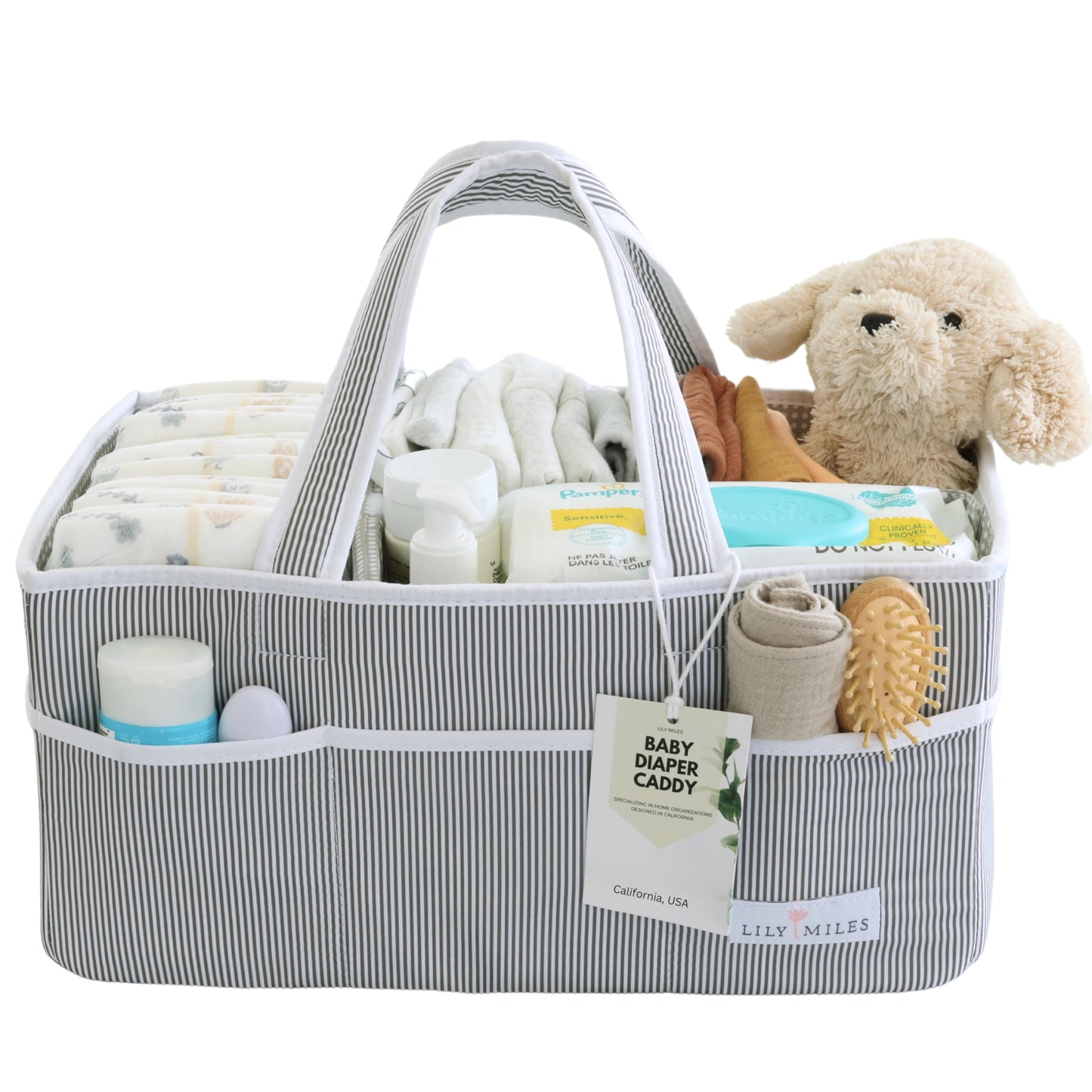 Lily Miles Baby Diaper Caddy - Large Organizer Tote Bag for Baby essentials Boy or Girl - Baby Shower Basket - Nursery Must Haves - Registry Favorites - Newborn Caddie Car Travel