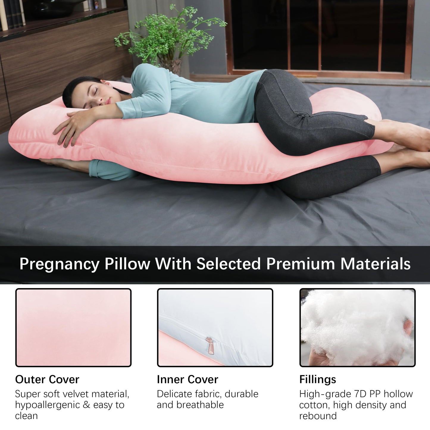 MOON PARK Pregnancy Pillows for Sleeping - U Shaped Full Body Maternity Pillow with Removable Cover - Support for Back, Legs, Belly, HIPS - 57 Inch Pregnancy Pillow for Women - Grey