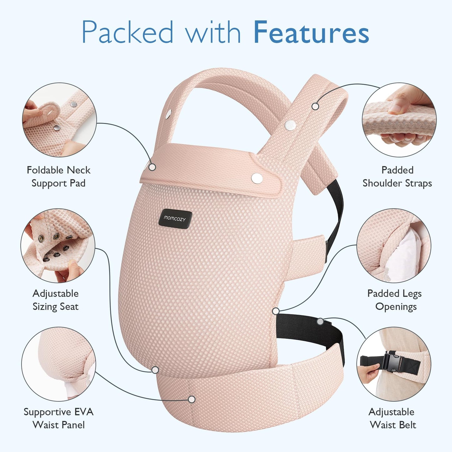 Momcozy Baby Carrier - Ergonomic, Cozy and Lightweight Carrier for 7-44lbs, Effortless to Put On, Ideal for Hands-Free Parenting, Enhanced Lumbar Support, Purehug for Infant to Toddler, Khaki