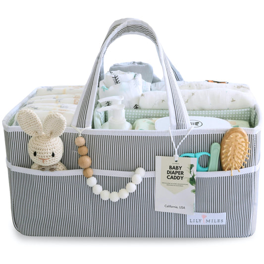 Lily Miles Baby Diaper Caddy - Large Organizer Tote Bag for Baby essentials Boy or Girl - Baby Shower Basket - Nursery Must Haves - Registry Favorites - Newborn Caddie Car Travel