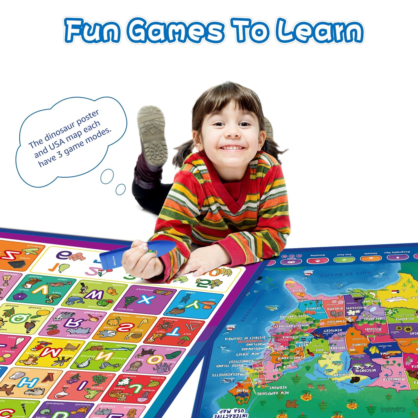 Bilingual Interactive for Kids Talking USA Map Solar System Poster for Kids Learning and Educational Toys,Talking Educational Toy for Ages 3 to 12 Years Old Girls/Boys,Learning Chart for Preschool