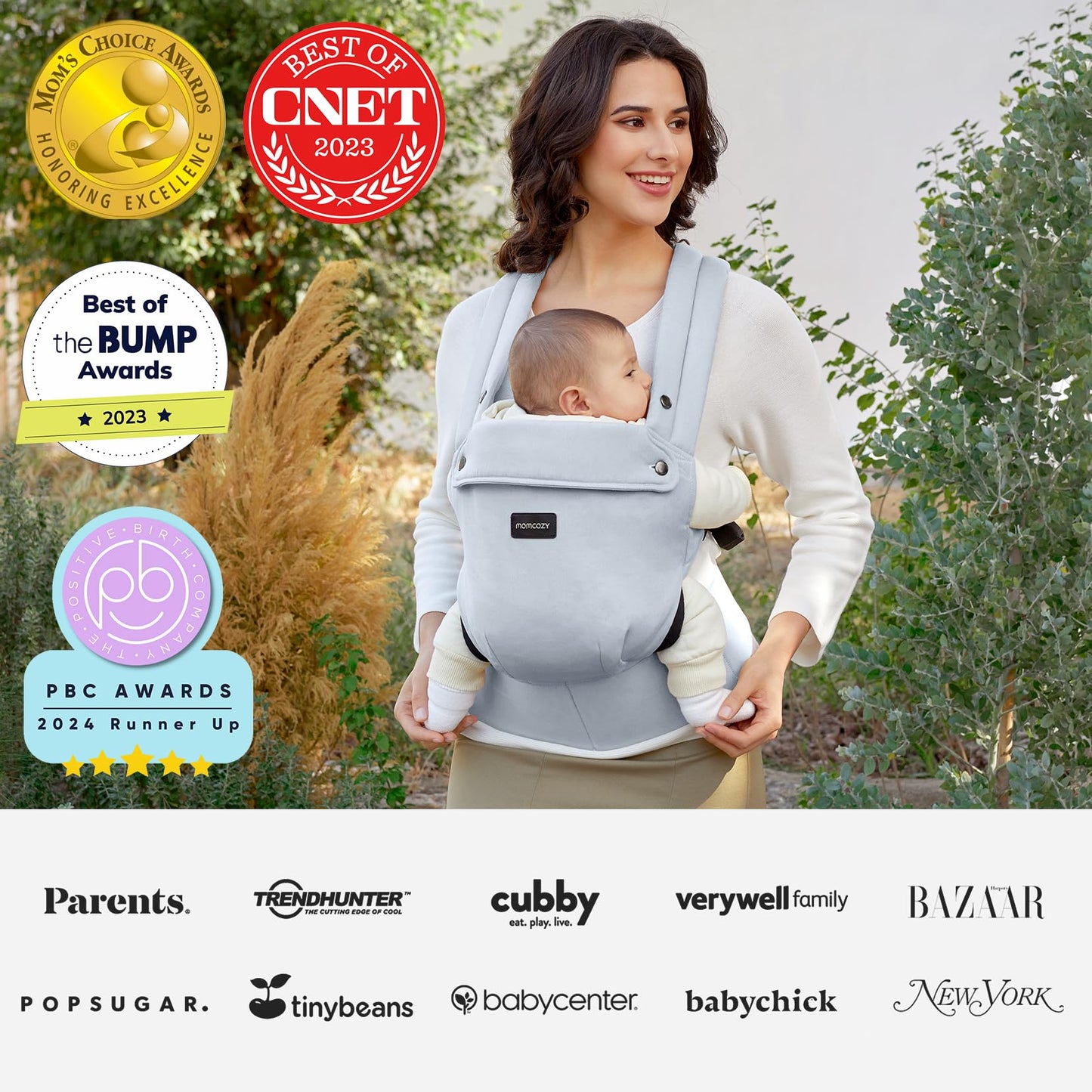 Momcozy Baby Carrier - Ergonomic, Cozy and Lightweight Carrier for 7-44lbs, Effortless to Put On, Ideal for Hands-Free Parenting, Enhanced Lumbar Support, Purehug for Infant to Toddler, Khaki