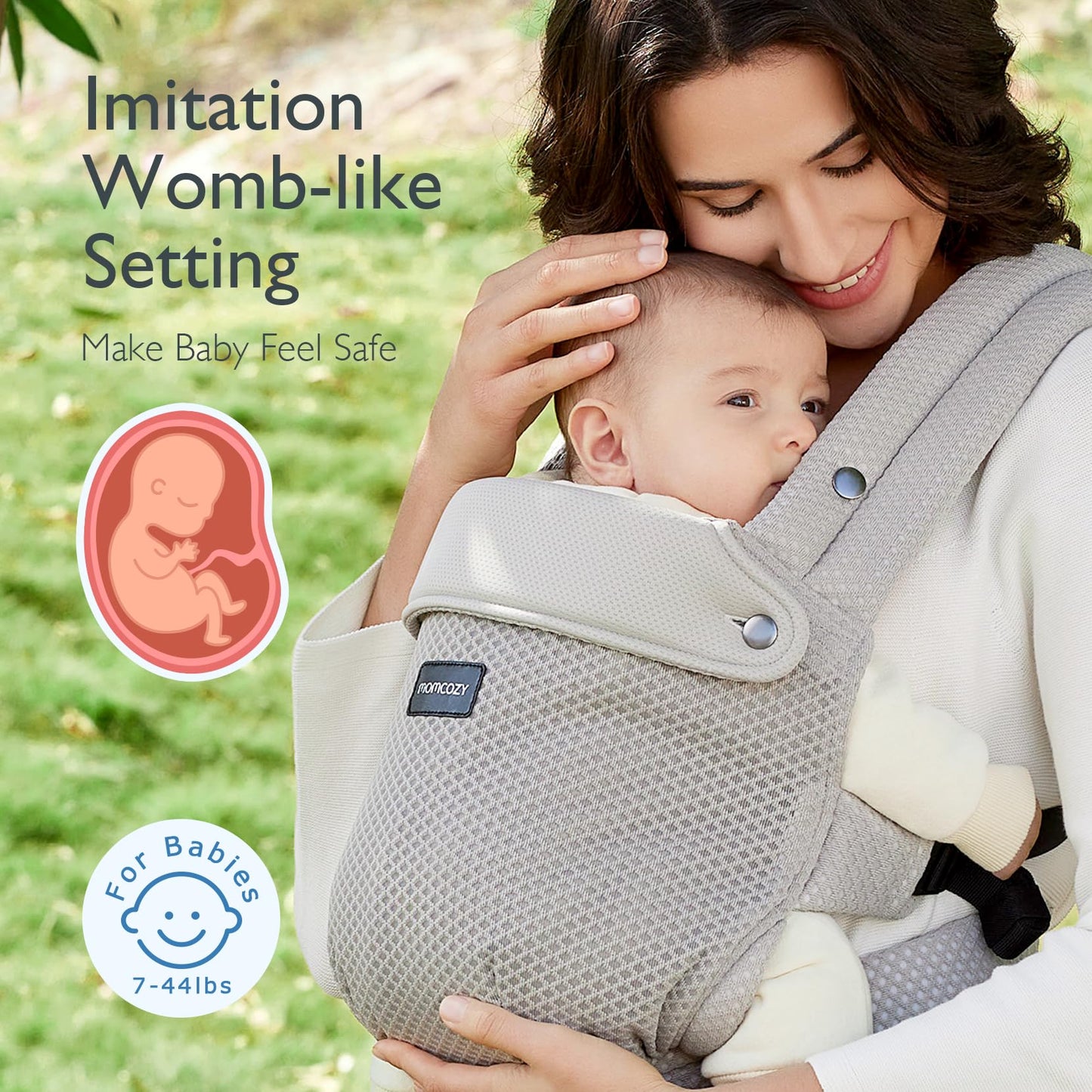 Momcozy Baby Carrier - Ergonomic, Cozy and Lightweight Carrier for 7-44lbs, Effortless to Put On, Ideal for Hands-Free Parenting, Enhanced Lumbar Support, Purehug for Infant to Toddler, Khaki